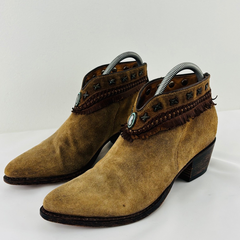 Sendra Woman Boho Western Ankle Cowboy Boot Suede Leather Handmade Spain 38 7.5